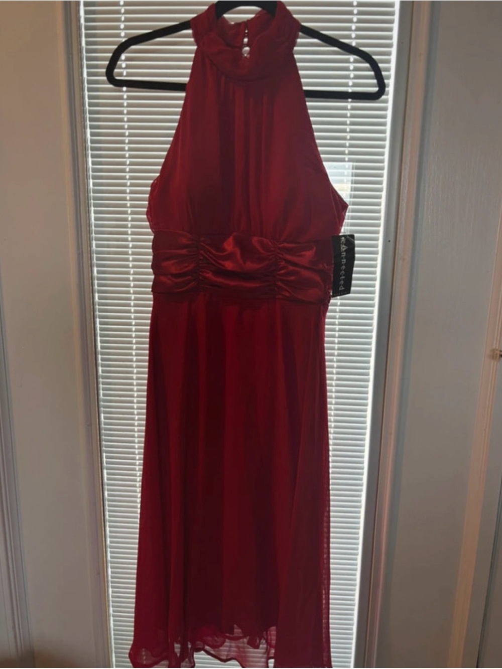 connected apparel Red Halter Midi Dress